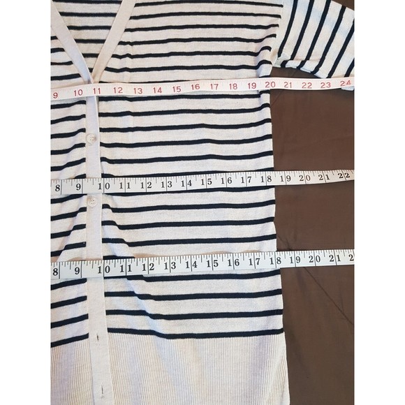 Loft Womens Sweater Medium Cardigan Button Down Striped Beige Wool Blend Ribbed - Picture 10 of 12